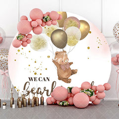 Aperturee - Brown Bear Balloon Pink Round Baby Shower Backdrop