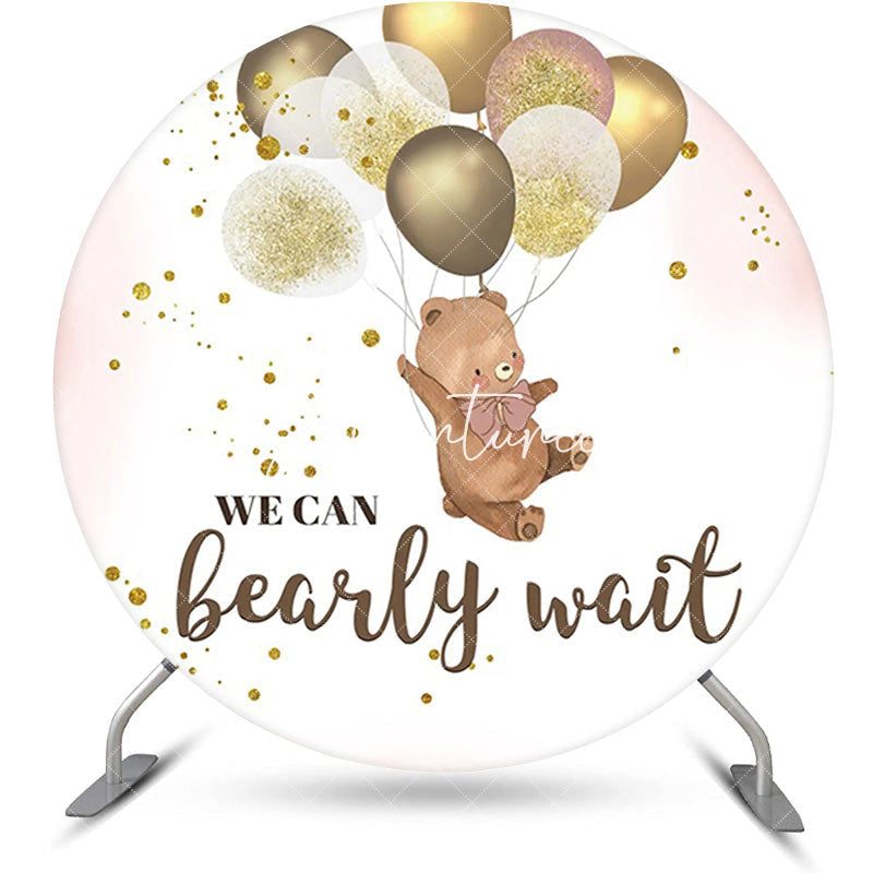 Aperturee - Brown Bear Balloon Pink Round Baby Shower Backdrop