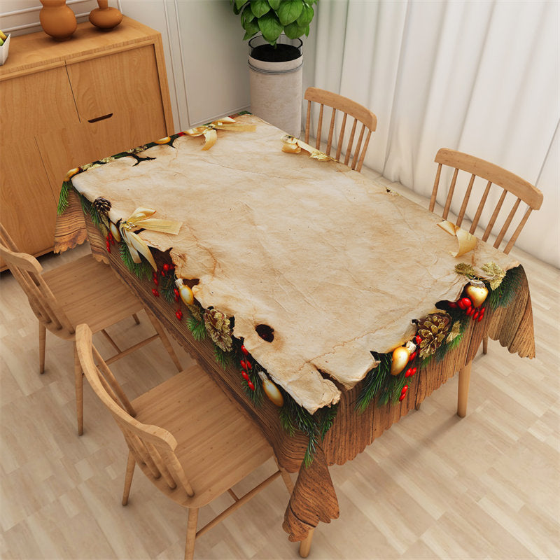 Aperturee - Brown Beige Parchment Christmas Bell Kitchen Tablecloth