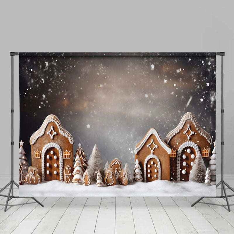 Aperturee - Brown Biscuit House Snowy Winter Christmas Backdrop