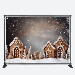 Aperturee - Brown Biscuit House Snowy Winter Christmas Backdrop