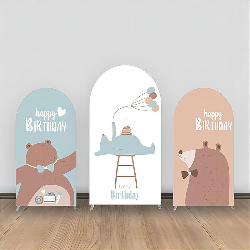 Aperturee - Brown Blue Bear Balloon Cakes Arch Backdrop Kit