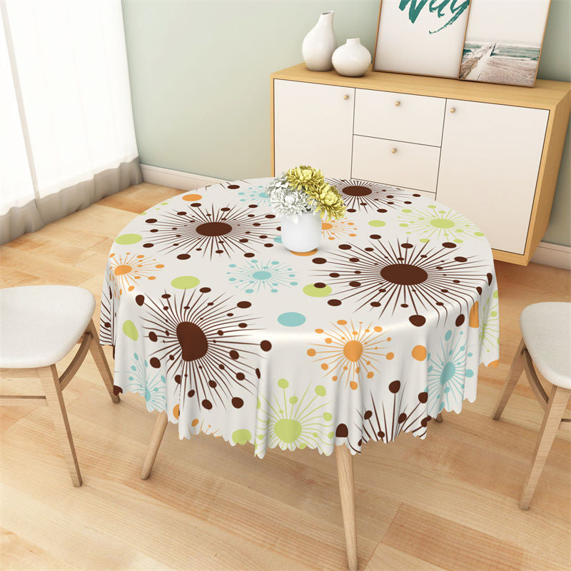 Aperturee - Brown Blue Green Orange Rays Dots Round Tablecloth