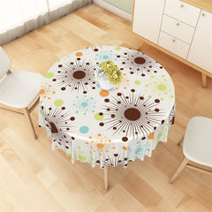 Aperturee - Brown Blue Green Orange Rays Dots Round Tablecloth