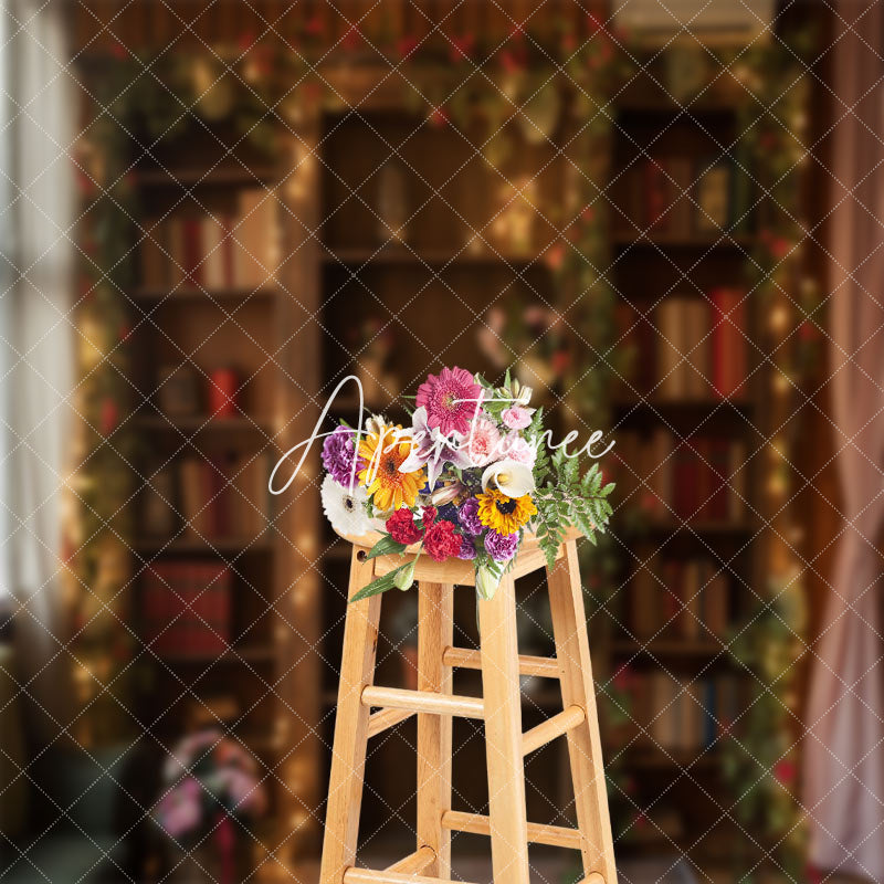 Aperturee - Brown Bookshelf Curtain Wood Backdrop For Photograph