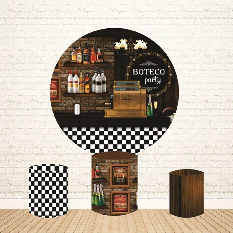 Aperturee Brown Brick Boteco Party Round Birthday Backdorp Kit