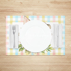 Aperturee - Brown Bunny Ear Pink Floral Plaid Set Of 4 Placemats