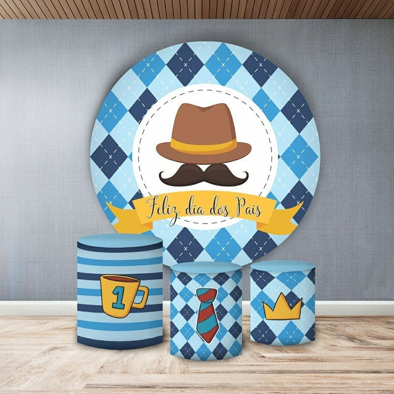 Aperturee Brown Cat Blue Circle Boys 1st Happy Birthday Backdrop Kit