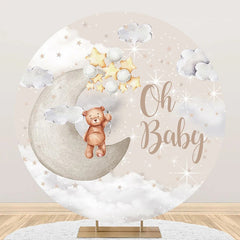 Aperturee - Brown Cute Bear Star Moon Round Baby Shower Backdrop