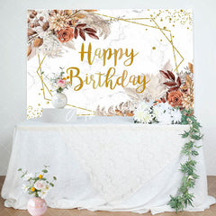 Aperturee - Brown Floral Boho Marble Texture Birthday Backdrop