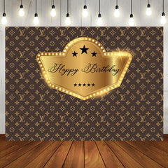 Aperturee - Brown Golden Repeat Brand Logo Birthday Backdrop