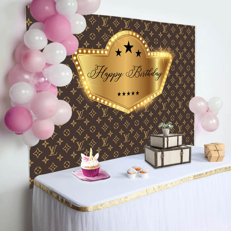 Aperturee - Brown Golden Repeat Brand Logo Birthday Backdrop