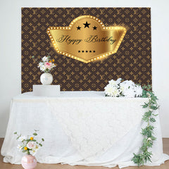 Aperturee - Brown Golden Repeat Brand Logo Birthday Backdrop