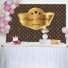 Aperturee - Brown Golden Repeat Brand Logo Birthday Backdrop