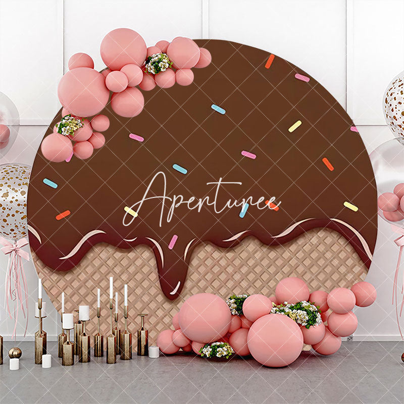 Aperturee - Brown Ice Cream Plaid Candy Birthday Round Backdrop