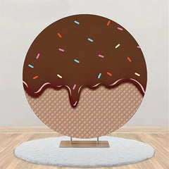 Aperturee - Brown Ice Cream Plaid Candy Birthday Round Backdrop