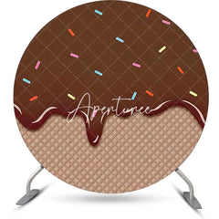 Aperturee - Brown Ice Cream Plaid Candy Birthday Round Backdrop