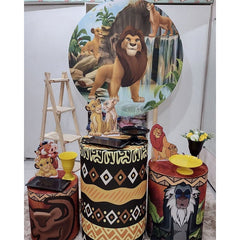 Aperturee Brown Lion And Waterfull Round Birthday Backdrop Kit