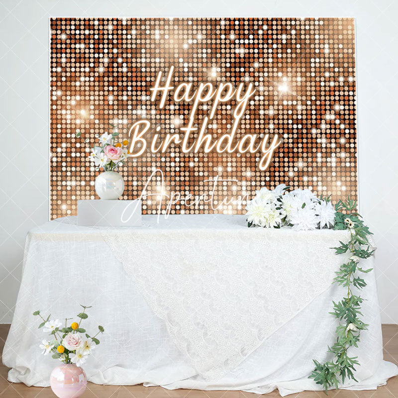 Aperturee - Brown Sequins Sparkle Happy Birthday Party Backdrop