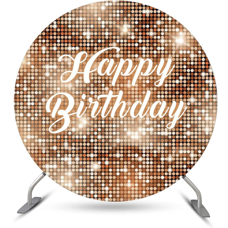 Aperturee - Brown Sparkling Sequin Round Happy Birthday Backdrop