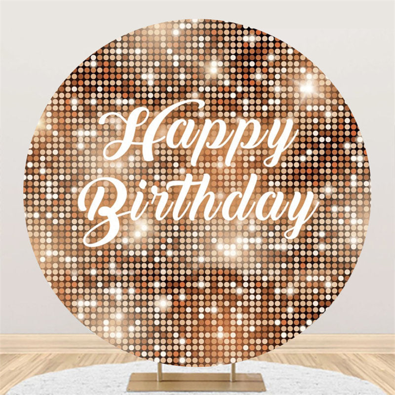 Aperturee - Brown Sparkling Sequin Round Happy Birthday Backdrop