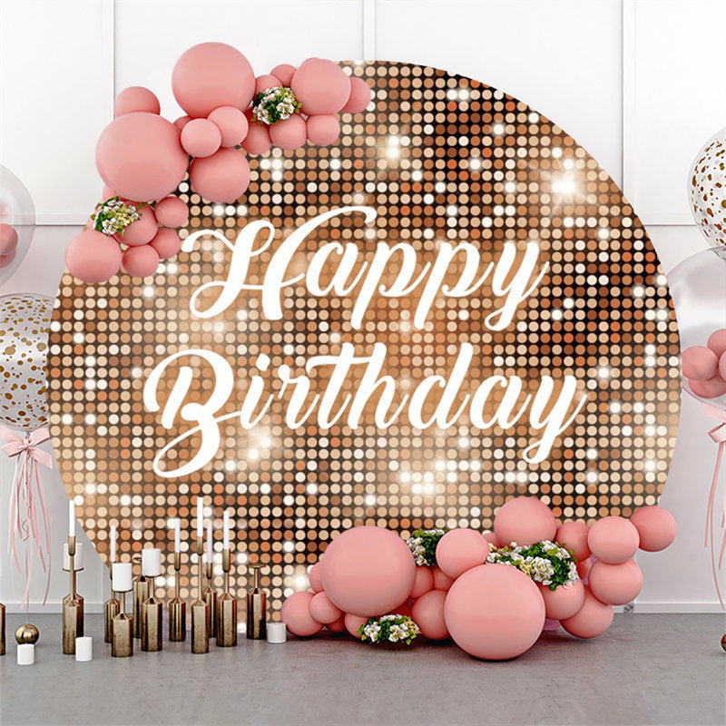 Aperturee - Brown Sparkling Sequin Round Happy Birthday Backdrop