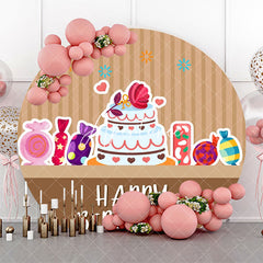 Aperturee - Brown Stripe Candyland Cake Round Birthday Backdrop