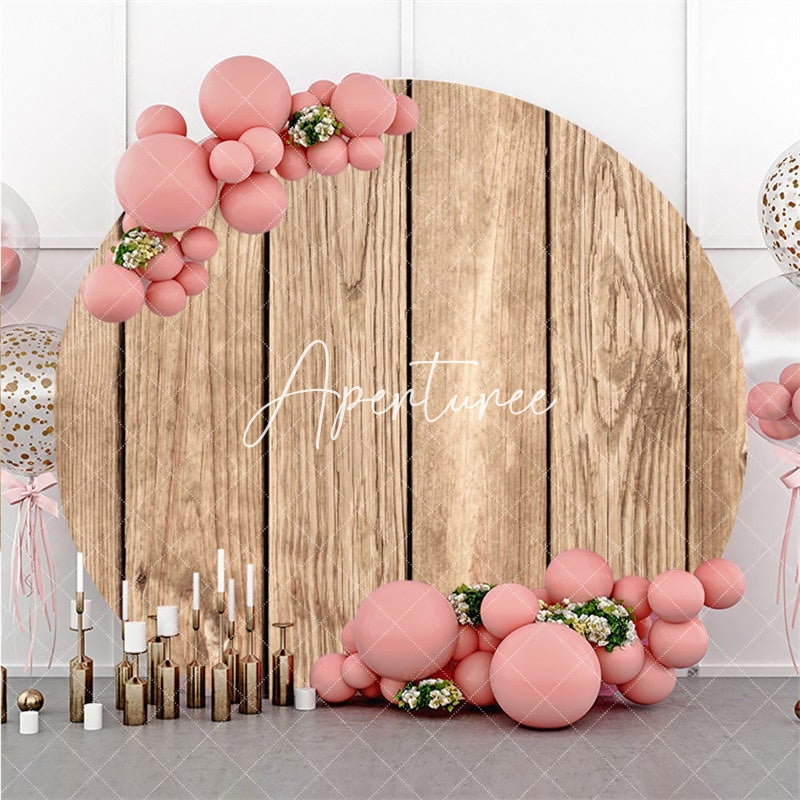 Aperturee Brown Stripe Wooden Circle Happy Birthday Backdrop