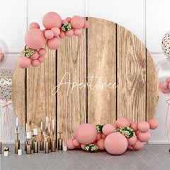 Aperturee Brown Stripe Wooden Circle Happy Birthday Backdrop