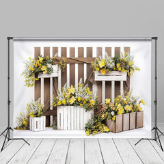 Aperturee - Brown Stripes Yellow Floral Cake Smash Backdrop