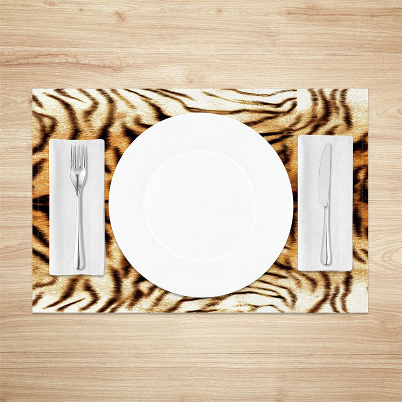 Aperturee - Brown Tiger Stripes Retro Dining Set Of 4 Placemats