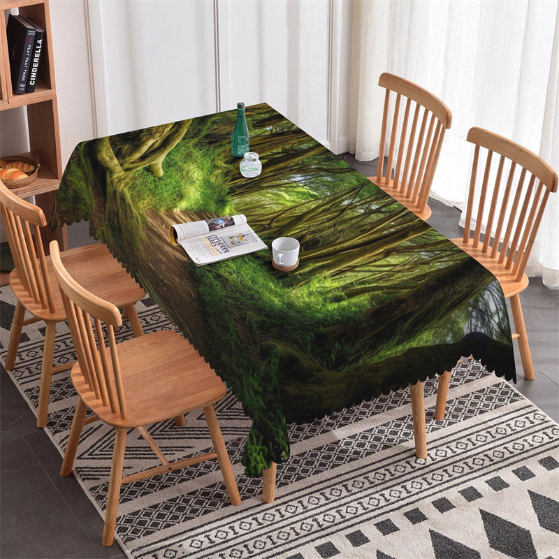 Aperturee - Brown Trunk Green Grass Sunshine Road Tablecloth