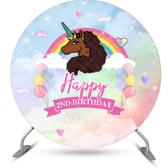 Aperturee - Brown Unicorn Rainbow Round 2nd Birthday Backdrop