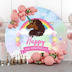 Aperturee - Brown Unicorn Rainbow Round 2nd Birthday Backdrop