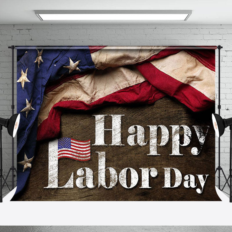 Aperturee - Brown Vintage American Flag Happy Labor Day Backdrop