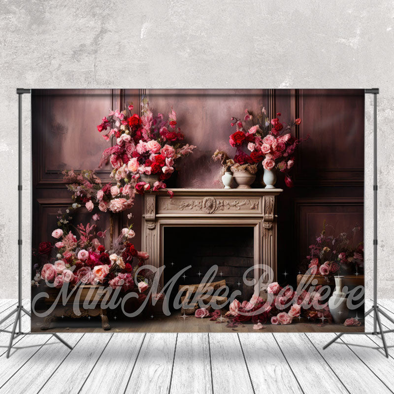 Aperturee - Brown Vintage Wall Bright Roses Flower Backdrop