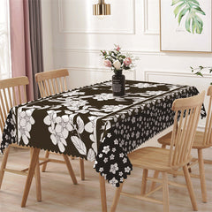 Aperturee - Brown White Drawing Flower Leaf Rectangle Tablecloth