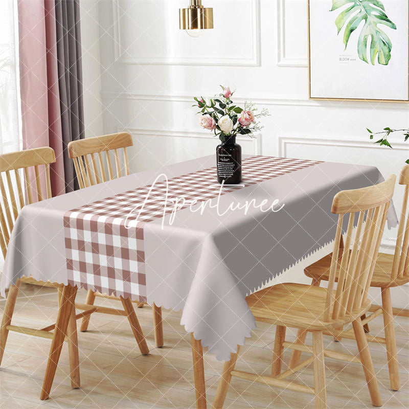 Aperturee - Brown White Grey Plaid Dining Rectangle Tablecloth