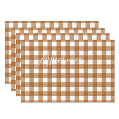 Aperturee - Brown White Plaid Prints Modern Set Of 4 Placemats