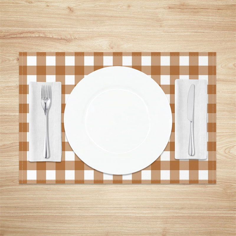 Aperturee - Brown White Plaid Prints Modern Set Of 4 Placemats