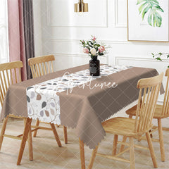 Aperturee - Brown White Plant Leaves Spring Rectangle Tablecloth