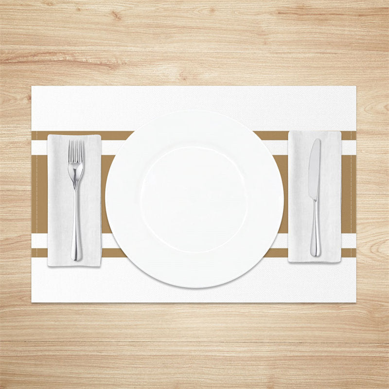 Aperturee - Brown White Simple Fabric Dining Set Of 4 Placemats