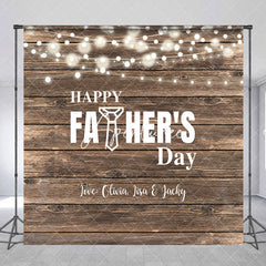 Aperturee - Brown Wood Ball Lights Custom Fathers Day Backdrop