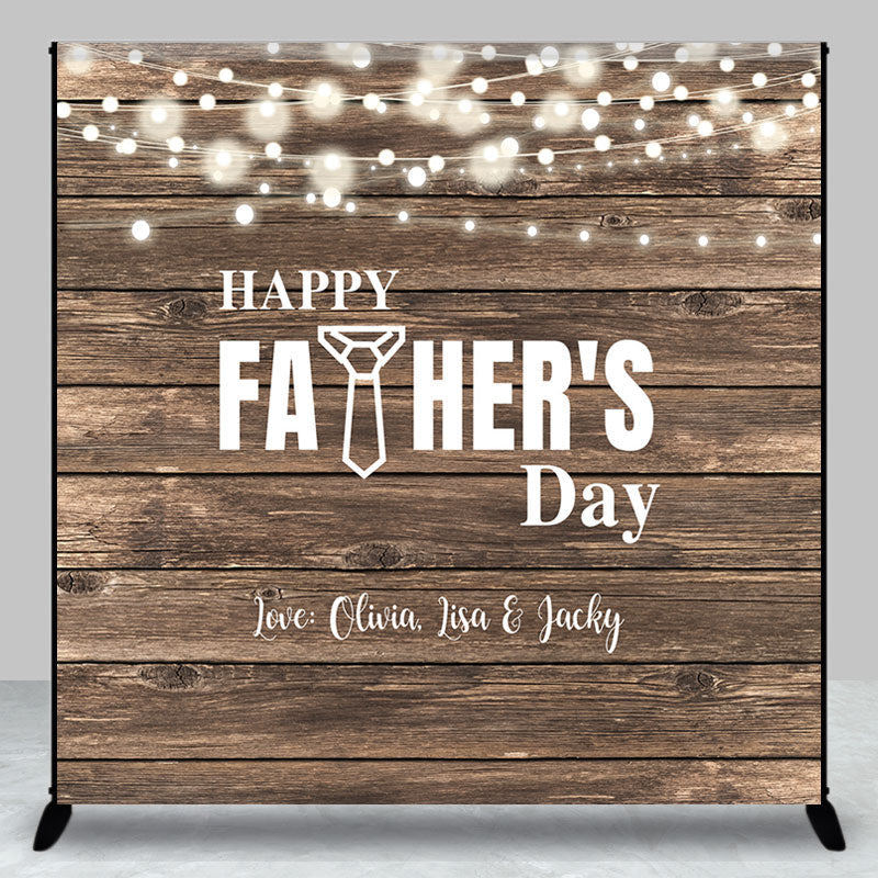 Aperturee - Brown Wood Ball Lights Custom Fathers Day Backdrop