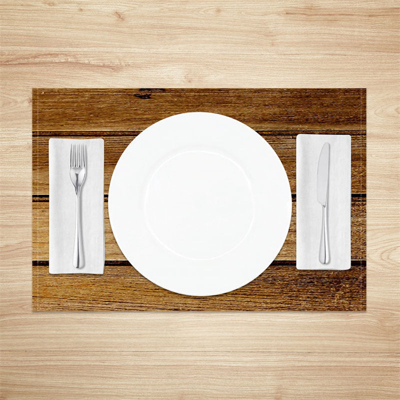 Aperturee - Brown Wood Color Fabric Dining Set Of 4 Placemats