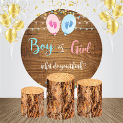 Aperturee - Brown Wood Footprint Round Baby Shower Backdrop Kit