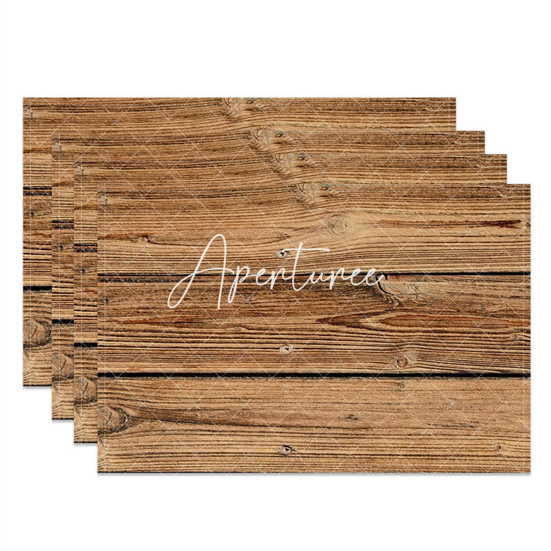 Aperturee - Brown Wood Plank Grain Fabric Set Of 4 Placemats