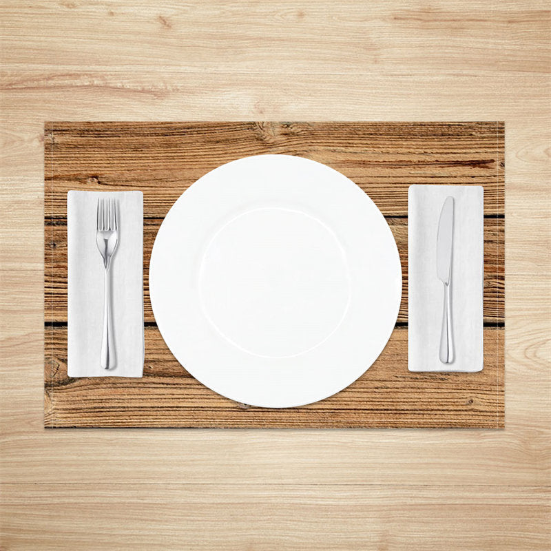 Aperturee - Brown Wood Plank Grain Fabric Set Of 4 Placemats