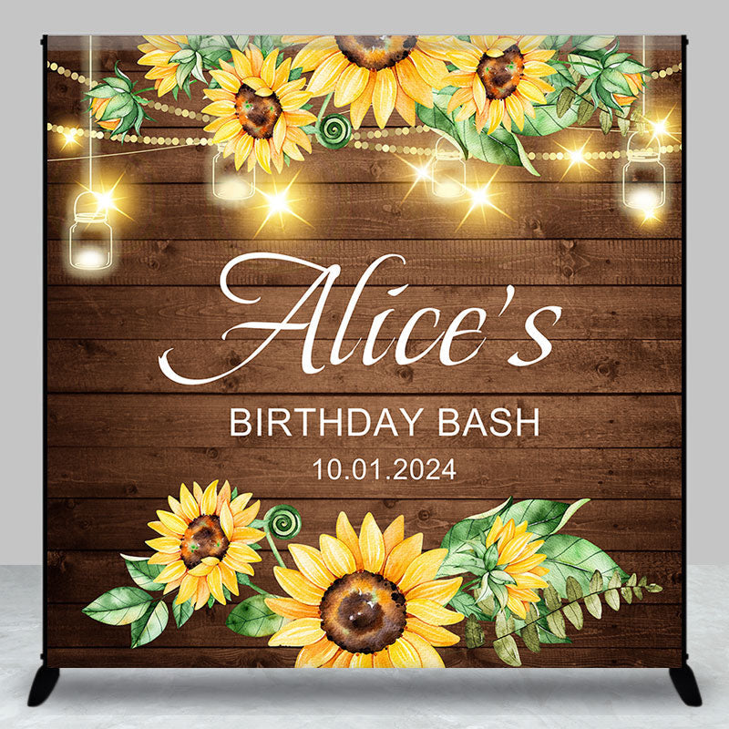 Aperturee - Brown Wood Sunflower Custom Birthday Bash Backdrop