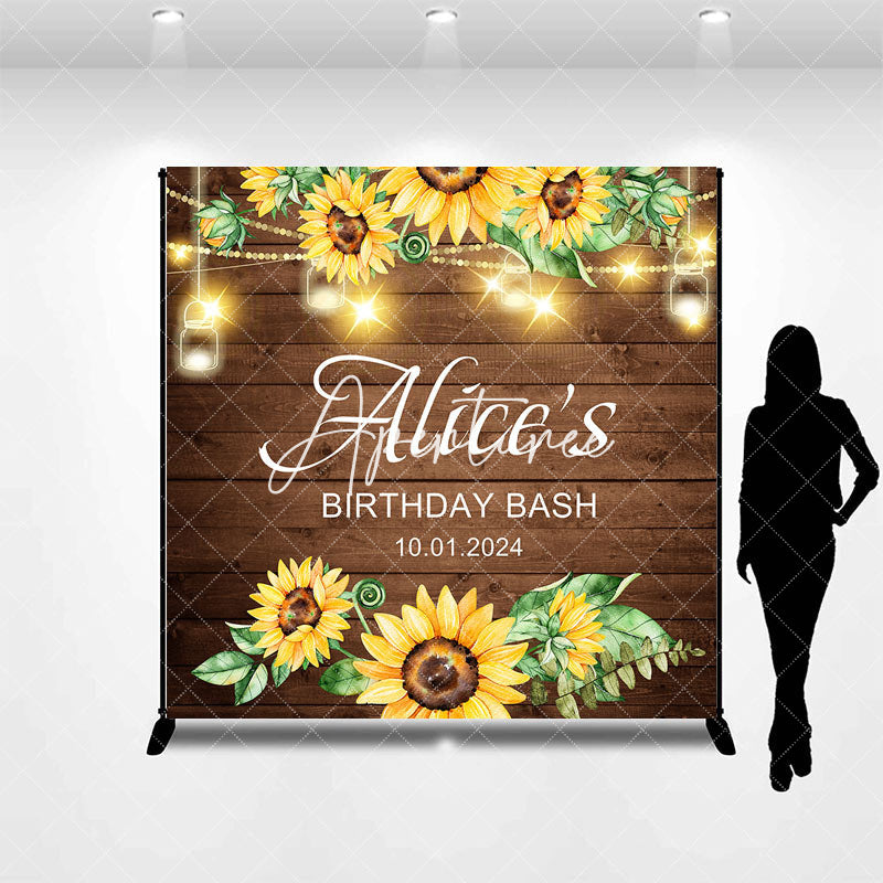 Aperturee - Brown Wood Sunflower Custom Birthday Bash Backdrop